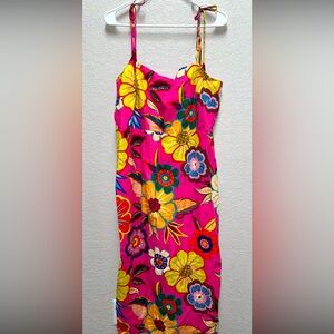 Rachel Zoe Linen Blend Floral Dress with Beaded Bow Strap Detail